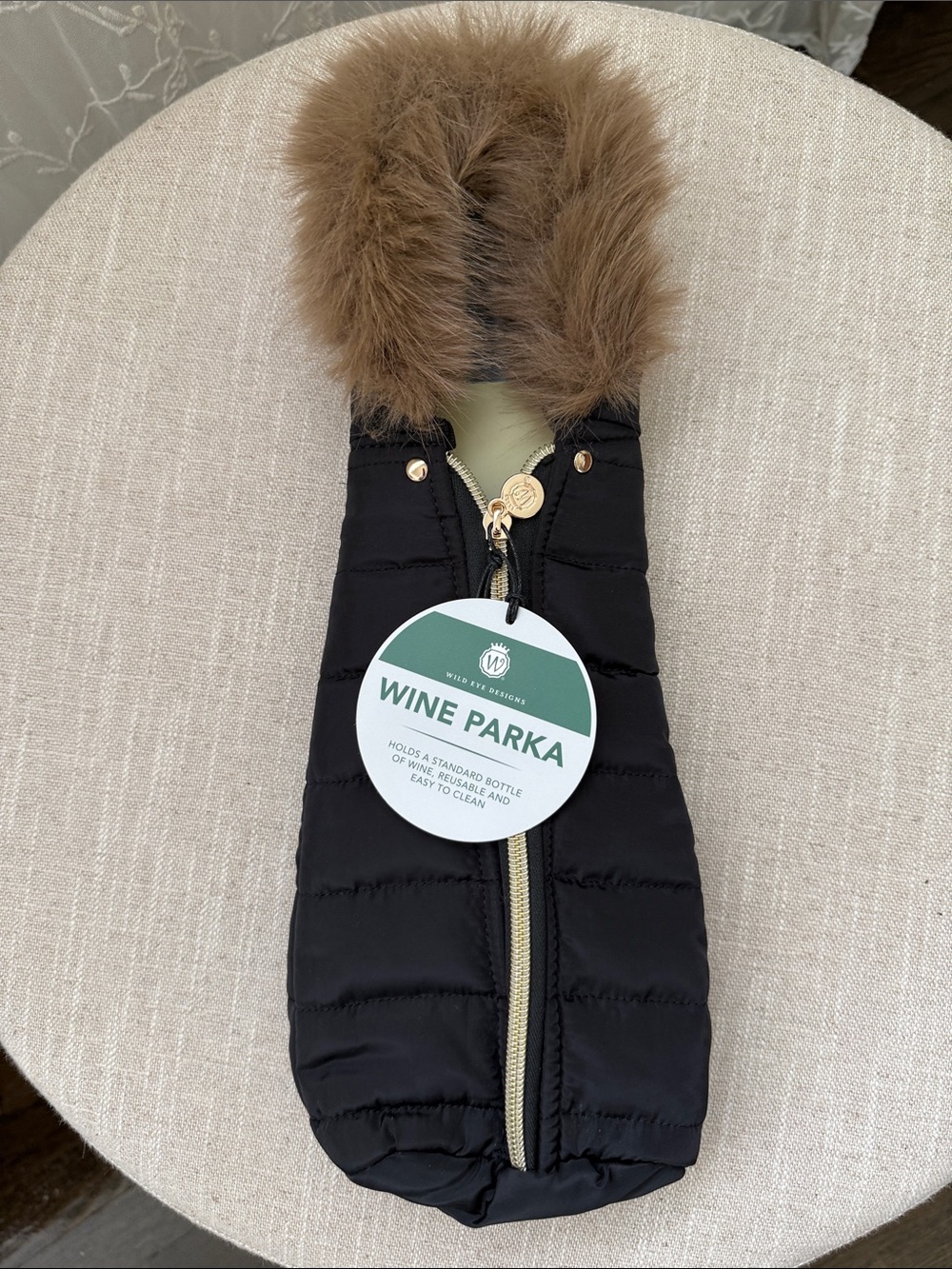 Wild Eye Designs Black Insulated Wine Parka Faux Fur Hood - Bottle Carrier